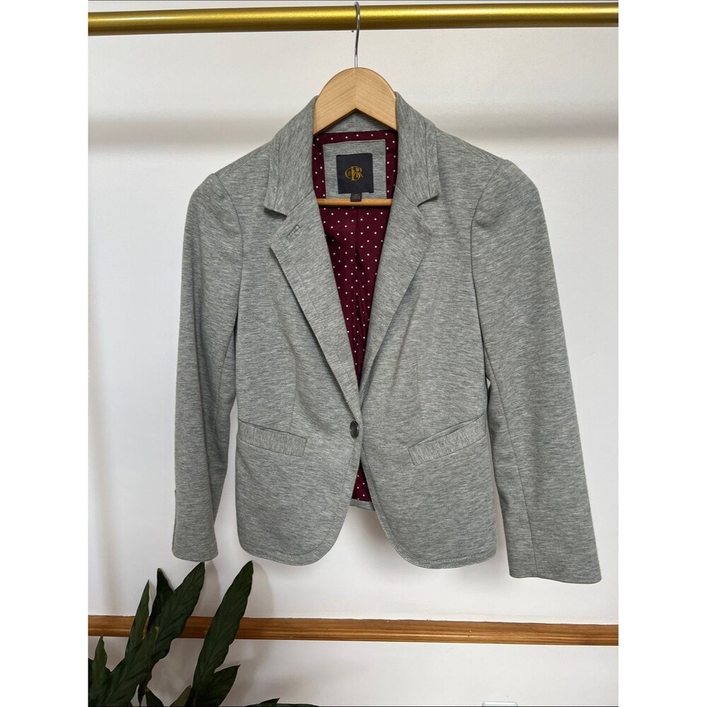 Banana Republic Heather Gray Single-Button Knit Blazer with Polka Dot Lining